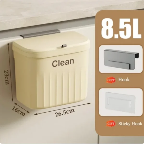 Kitchen Trash Can Wall Mounted Hanging Trash Bin With Lid Garbage Can for Cabinet Under Sink Waste Garbage Compost Bin 8.5/12L 4