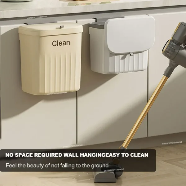 8.5L/12L Kitchen Trash Can Wall Mounted Hanging Trash Bin with Lid Garbage Can for Cabinet Under Sink Waste Garbage 6