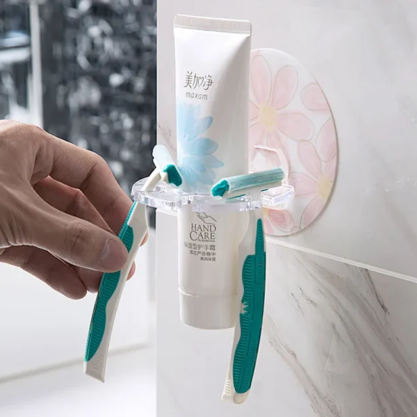 Self Adhesive Toothbrush Holder Wall Mounted No Drilling Toothpaste Razor Storage Rack Toothpaste Dispenser Bathroom Accessories 4