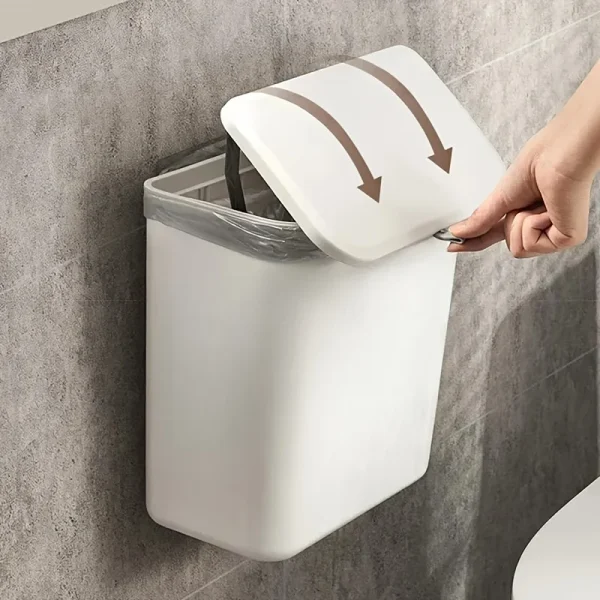 Effortless Cleanup Space-Saving White Wall-Mounted Trash Bin for Kitchen - Durable Plastic, Multi-Functional Garbage Storage 3