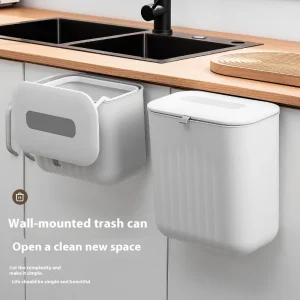 Trash Bin Without Punching Silicone Handle with Lid Two-way Opening Lid Wall-mounted PP Paper Basket Storage Tube Household Item 1