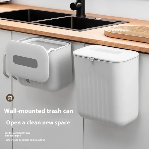 Trash Bin Without Punching Silicone Handle with Lid Two-way Opening Lid Wall-mounted PP Paper Basket Storage Tube Household Item 1