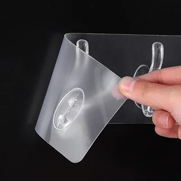 Transparent Plastic Coat Hooks Kitchen Bathroom Six Rows Hooks Punch Free Wall Hook Bathroom Towel Rack Accessories 6