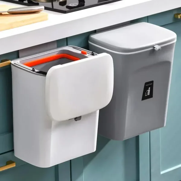 Wall Mounted Trash Can for Kitchen Recycle Rubbish Bin Toilet Trash Can Kitchen Cabinet Door Hanging Trash Can with Lid 2