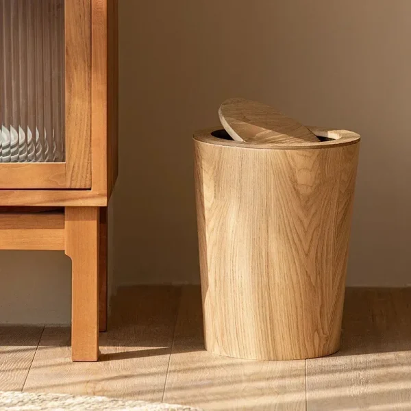 Wooden Style Minimalist Wooden Trash Bin Creative Home Homestay Hotel Living Room Bedroom with Lid Flip Paper Basket 2
