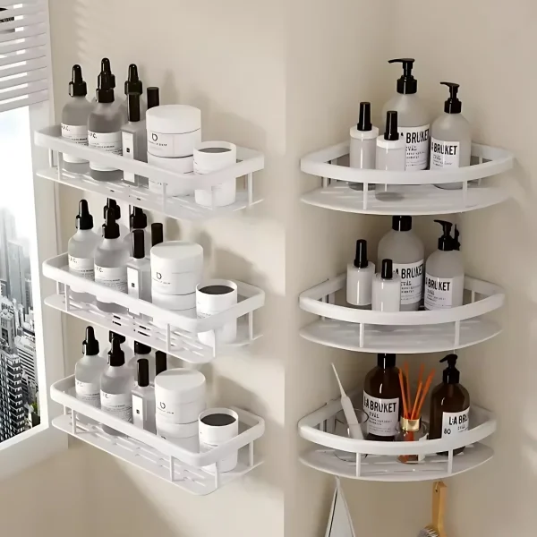 Bathroom Shelf Makeup Storage Organizer Aluminum Alloy Shampoo Rack Shower Shelf Bathroom Accessories No Drill Wall Shelf 2