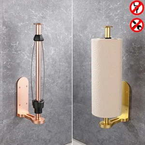 Stand Paper Holder Adhesive Damping Aluminum Rose Gold Creative Tissue Roll Rack Toilet Paper Towel Holder for Bathroom Kitchen 1