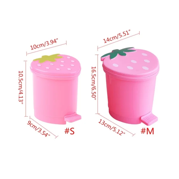 Mini Strawberry Trash Can with Lid Plastic Garbage Bin Waste Paper for Home Office Desk Room Desktop Bucket 6