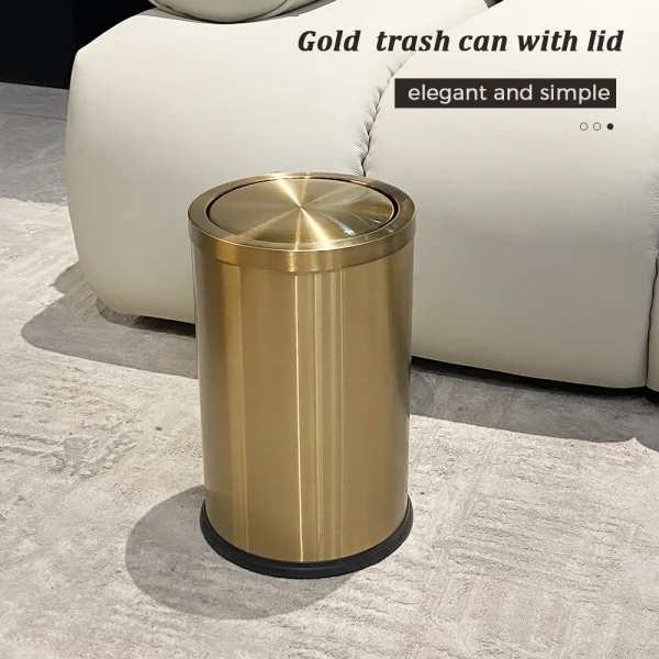 9L light luxury gold trash can with swing lid ，gold garbage bin for bathroom ，living room, office, bedroom, hotel 5