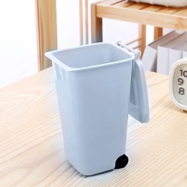 Mini Trash Can Desktop Garbage Bin Wheelie Trash Can Storage Bin Desktop Bin Small Trash Can Tube Kids Desk Waste Dustbin 4