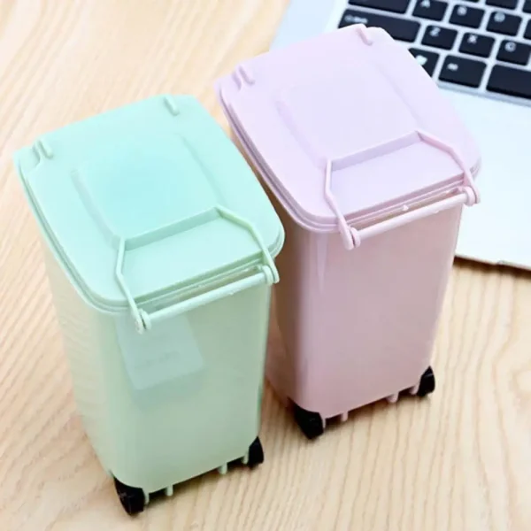 Mini Wheelie Trash Can Storage Bin Desktop Organizer Pen Pencil Cup Creative 1