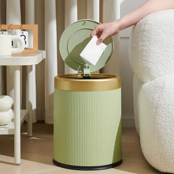 Modern Double Layered Trash Bin with Press Top Lid, White and Black, Bathroom, Office and Bedroom 2