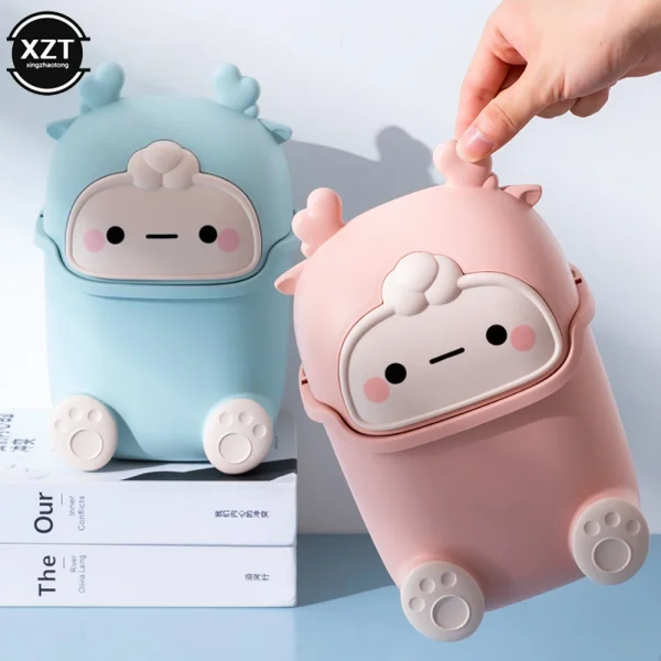 Kawaii Mini Trash Can Desktop Garbage Bin Home Office Rubbish Bin Cartoon Cute Waste Dustbin Household Kids Room Decoration 2