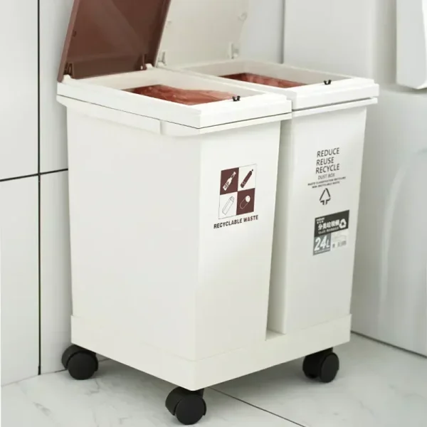 2060L Trash Can Kitchen Sorting Recycling Bin Push Type Wastebasket Dry  Wet Separation with Wheel Large Household 3