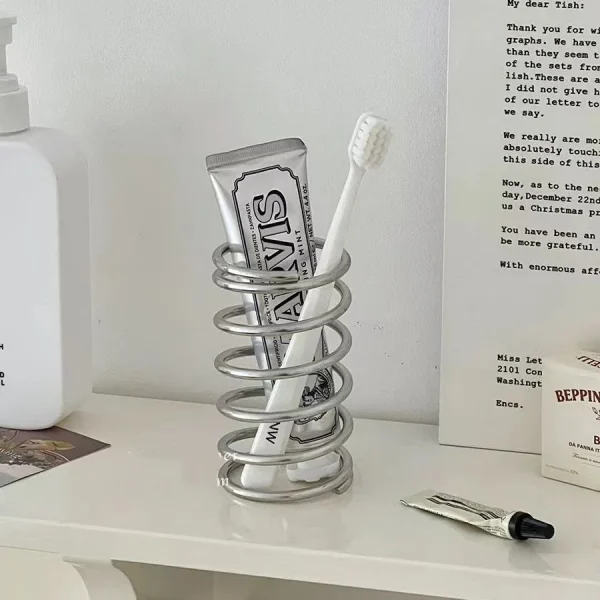 Stainless Steel Toothbrush Holder Metal Bathroom Accessories Tool for Toothpaste Makeup Brush Storage Rack Home Decoration 2