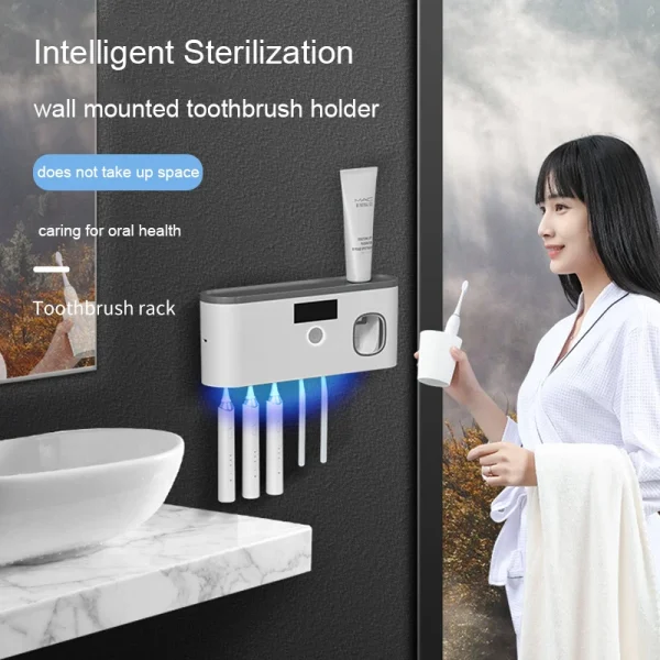 Electric Toothbrush UV Sterilization Drying Holder Wall Mounted Toothpaste Squeezer for Bathroom Organizer Accessories Set 2