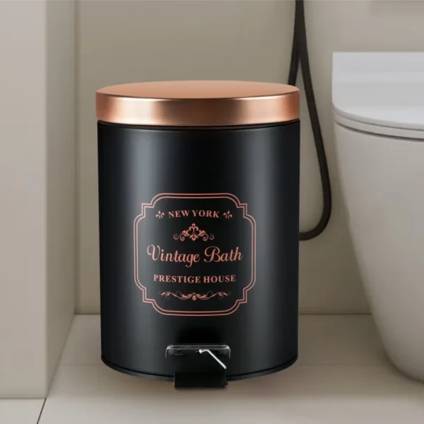 Small Trash Can with Lid & Step Pedal - 5L Round Garbage Bin with Removeable Inner Bucket - Garbage Can for Bathroom, Bedroom 5