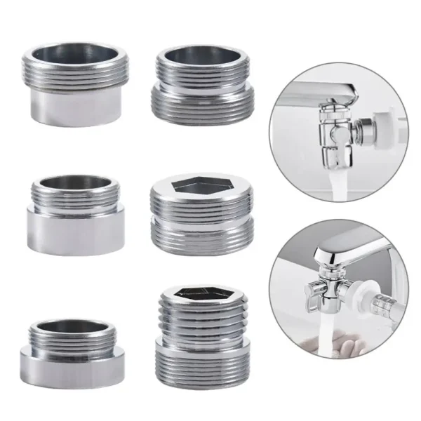 Kitchen Faucet Adapter Set 18/20/22/24mm To 22mm With Washer Metal Male Female Saving Tap Aerator Connector Bathroom Accessories 6