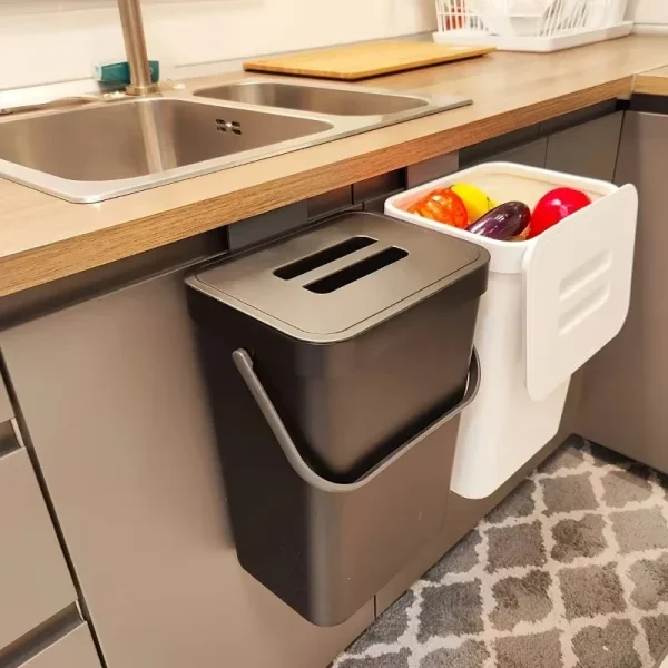 Trash Can Kitchen Wall Mounted Hanging Trash Can With Lid Garbage Can for Cabinet Under Sink Waste Garbage Compost Bin 3/5L 1