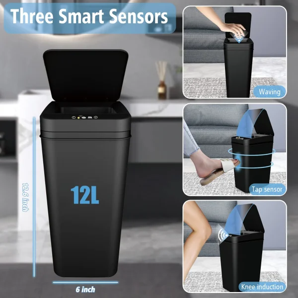 Bathroom Trash Can with Lid Touchless Automatic Garbage Can Slim Motion Sensor Smart Trash Bin for Bedroom,Office,Living Room 2