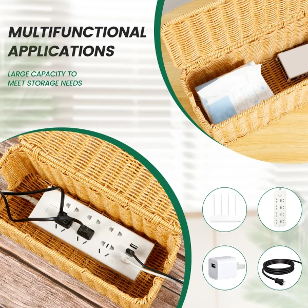 Imitation Rattan Cable Organizer Box Office Desk Charger Socket Network Line Storage Bin Power Cord Charger Storage Box 5