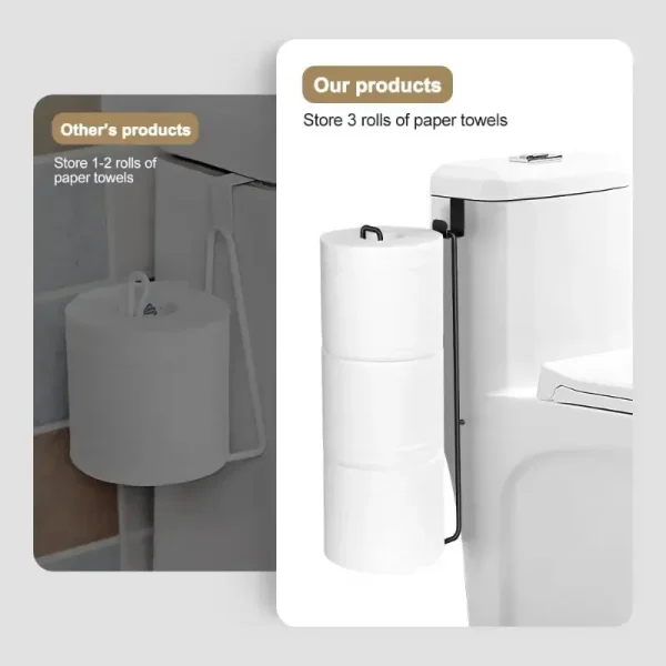 No-Drill Toilet Paper Holder – Self-Adhesive Wall Mount with Towel Bar, Black Iron Bathroom & Kitchen Storage – Space-Saving Tis 5