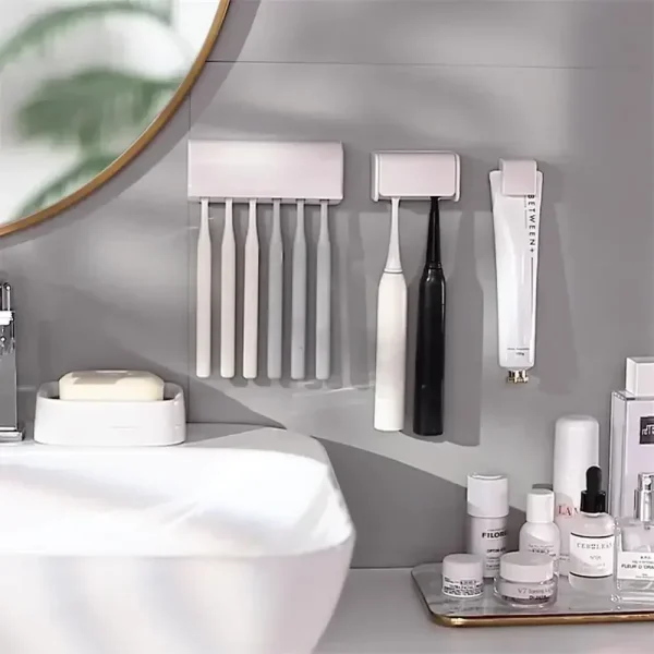 1pc Punch-free Wall-mounted Toothbrush Holder Toothpaste Holder Toothpaste Storage Rack Bath Organizer Bathroom Accessories 5