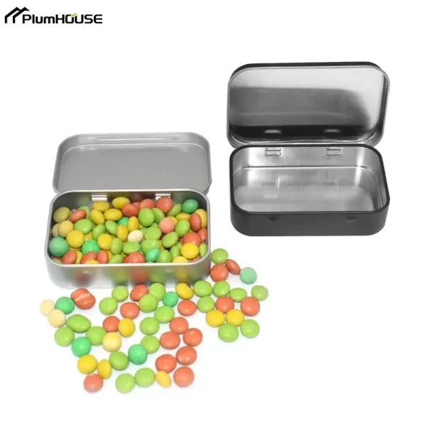 Metal Rectangular Mini Empty Tin Box Tinplate Coin Candy Pill Case Bin Jar Flip Hinged Container Small Organizer Storage Box 2