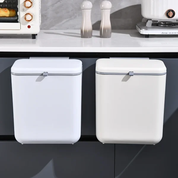 Kitchen Hanging Garbage Bin, 9L/7L Wall Mounted Large Capacity Covered Kitchen Garbage Recycling Bin, Bathroom Paper Basket 6