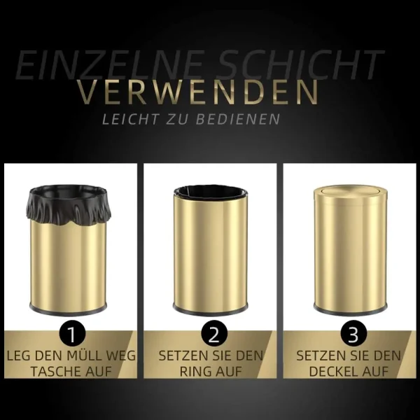 9L light luxury gold trash can with swing lid ，gold garbage bin for bathroom ，living room, office, bedroom, hotel 6