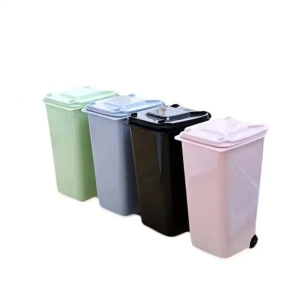 Mini Wheelie Trash Can Storage Bin Desktop Organizer Pen Pencil Cup Creative 4