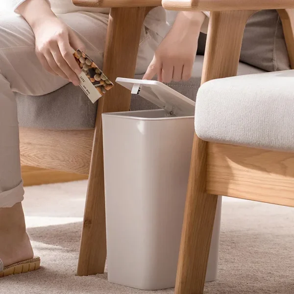 Trash Can Bathroom Kitchen Bedroom Living Room Plastic Trash Bin Space Saving Small Press Gap Garbage Bin with Lid Home Supplies 4