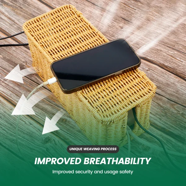 Imitation Rattan Cable Organizer Box Office Desk Charger Socket Network Line Storage Bin Power Cord Charger Storage Box 4