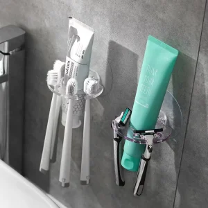Bathroom Storage Rack Wall Mounted Self Toothbrush Holder Toothpaste Dispenser Razor Stand Bathroom Organization Home Gadgets 1