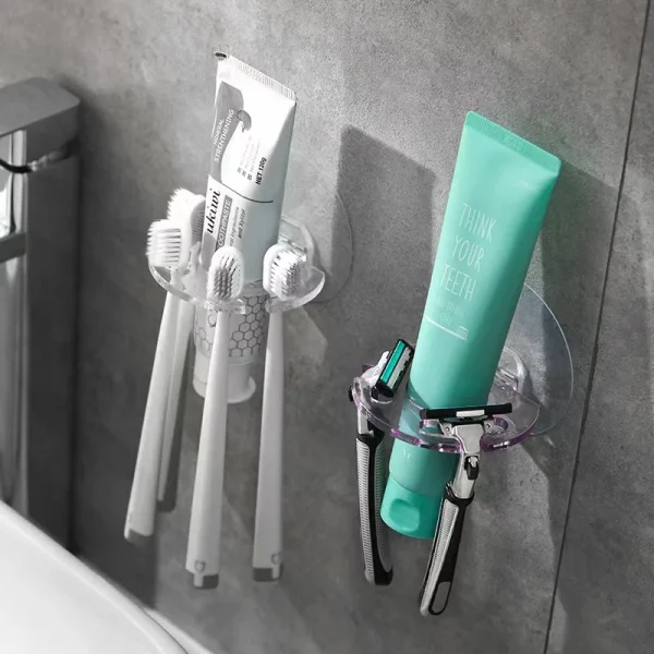 Bathroom Storage Rack Wall Mounted Self Toothbrush Holder Toothpaste Dispenser Razor Stand Bathroom Organization Home Gadgets 1