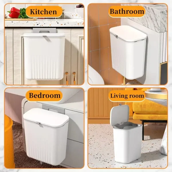 Wall Mounted Hanging Trash Bin Kitchen Trash Can Cabinet Door Bathroom Trash Can With Lid Garbage Bin Counter Bins Dustbin 5