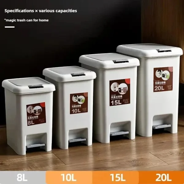 Pedal Double-Opening Trash Can Manual Square Garbage Storage Box with Lid 10L/20L Large Waste Bin Kitchen Waste 4