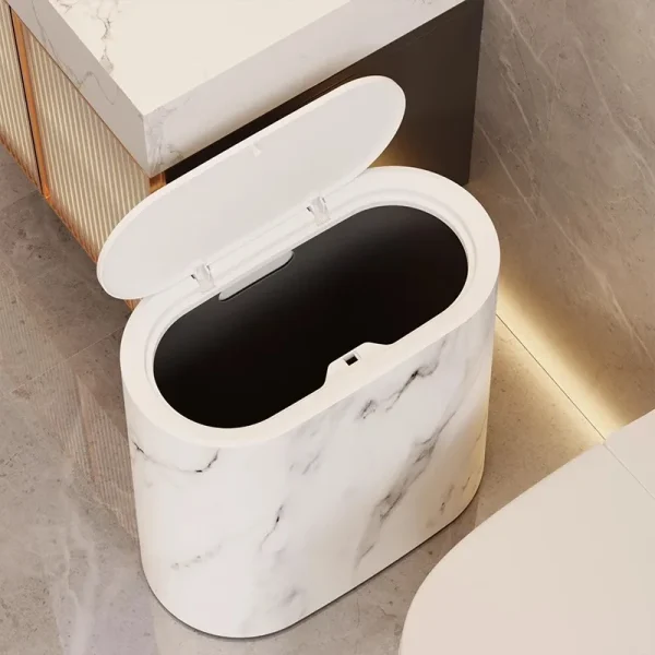 2025 New Home 12L Imitation Marble Wood Grain Manual Press Trash Can Hotel and Homestay with Lid Kitchen Living Room Waste Bins 4