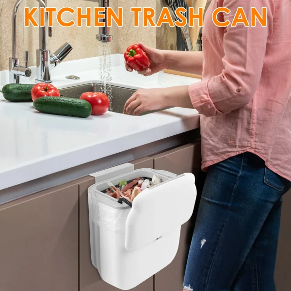 Hanging Trash Bins Kitchen Food Garbage Can with Lid Foldable Wall Mounted Trash Storage Bins Large Capacity Organizer Can 5