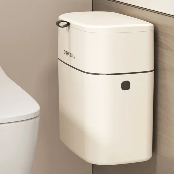 Wall Mounted Trash Bin for Kitchen, No Drill Adhesive, 8L Large Capacity, Narrow Space Design with Lid, Modern Home 6