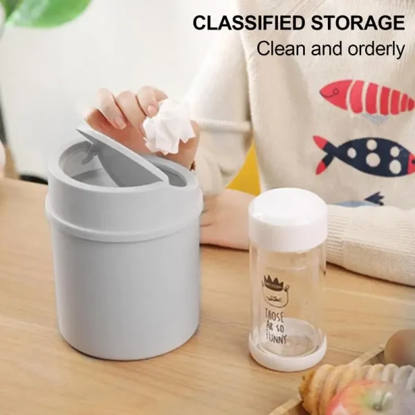 Mini Waste Bin Trash Can with Cover Desktop Garbage Basket Roll Swing Lid Small Dustbin Household Office Storage Accessories 3