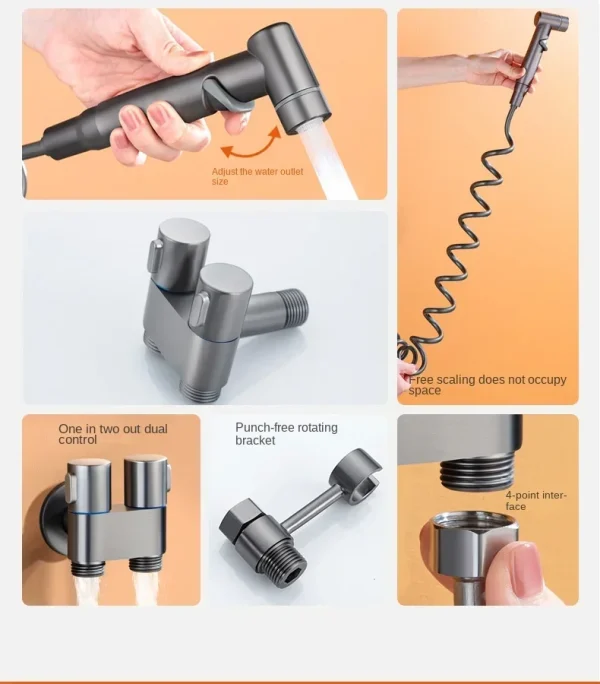 Bidet toilet sprayer set spray water bathroom handheld bidet sprayer toilet shower double outlet angle valve toilet accessories 3