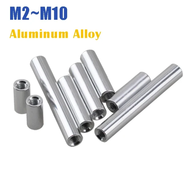 M2 M3 M4 M5 M6 M8 M10 Aluminum Round Threaded Sleeve Standoff Spacers Long Nuts Connector for RC Model Length 4mm-150mm 1