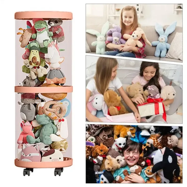 Doll Storage Bucket Children's Plush Toys Storage Tube Transparent Moistureproof Organization Bins Home Foldable Organizer Box 6