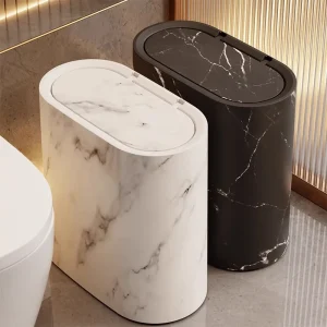 2025 New Home 12L Imitation Marble Wood Grain Manual Press Trash Can Hotel and Homestay with Lid Kitchen Living Room Waste Bins 1