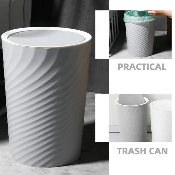 10L-12L Trash Bin with Swing Lid Plastic Waste Basket Office Trash Household Living Room Can Waste Paper Rubbish Trash Can 2