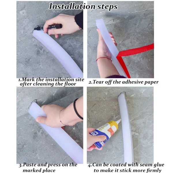 1-2M Bathroom Water Stopper Silicone Retaining Strip Water Shower Dam Flood Barrier Dry And Wet Separation Blocker Accessories 6