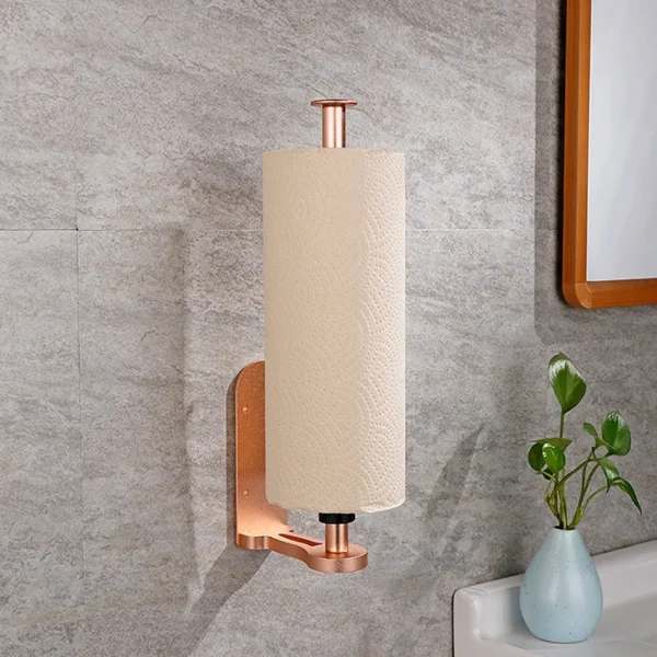 Stand Paper Holder Adhesive Damping Aluminum Rose Gold Creative Tissue Roll Rack Toilet Paper Towel Holder for Bathroom Kitchen 4