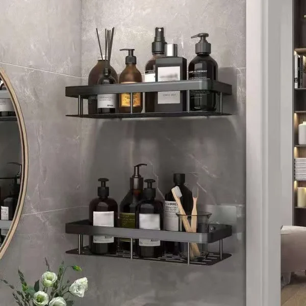 1/2/3pcs No Drill Wall Bathroom Shelf Aluminum Alloy Shampoo Rack Makeup Storage Organizer Shower Shelf Bathroom Accessories 2