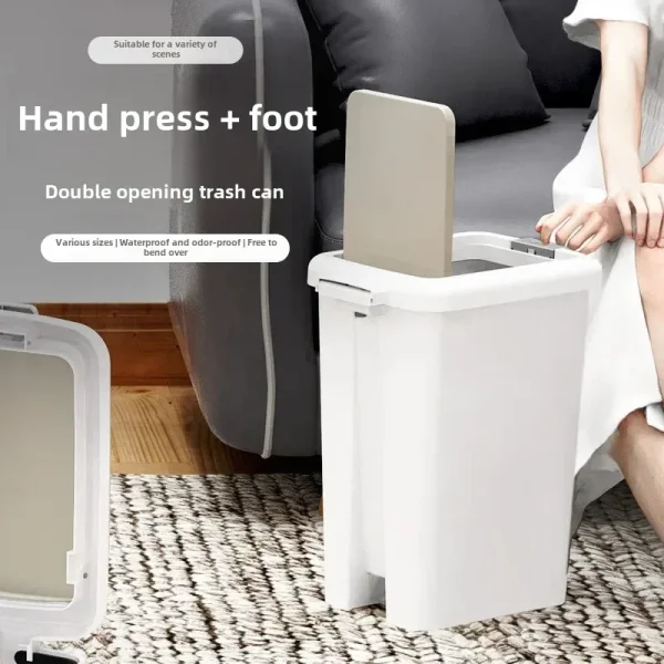 Pedal Double-Opening Trash Can Manual Square Garbage Storage Box with Lid 10L/20L Large Waste Bin Kitchen Waste 2